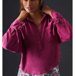 EUC Anthropologie Pilcro Puff-Sleeve Blouse in Raspberry High Lo Oversized Large